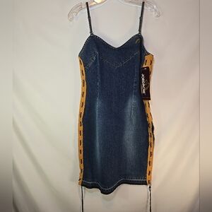 Vintage Jordache Blue and Tan Mini Dress